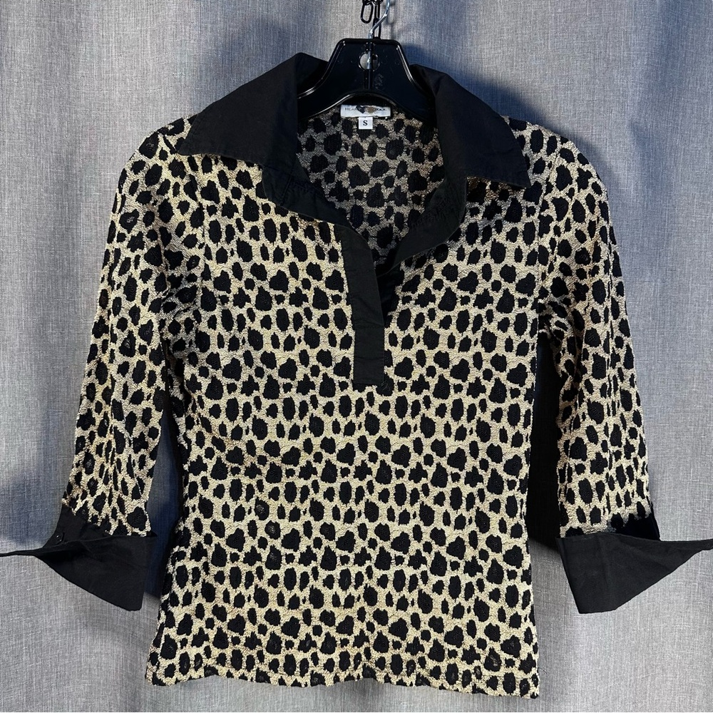 Vintage Heart Soul Leopard Print Collared Blouse Size Small